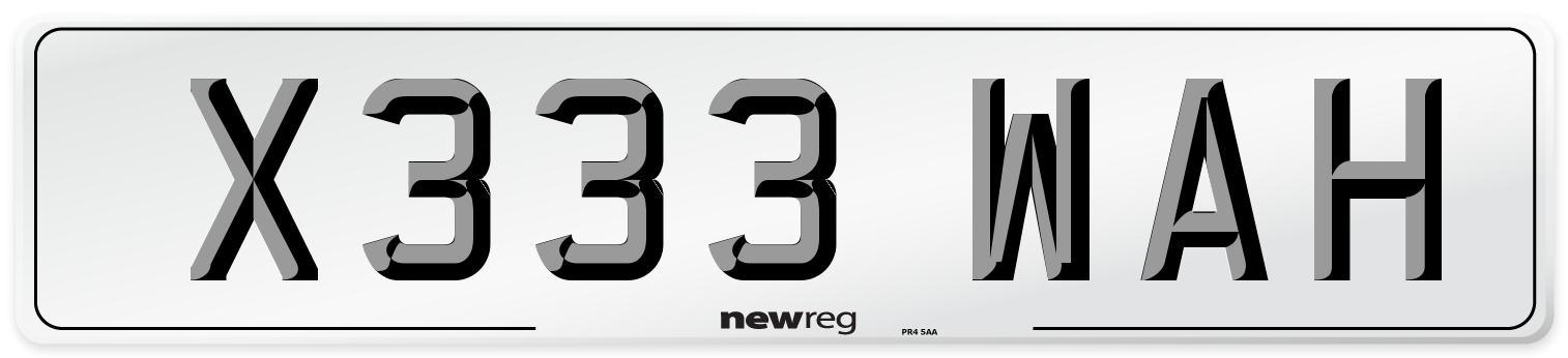 X333 WAH Number Plate from New Reg